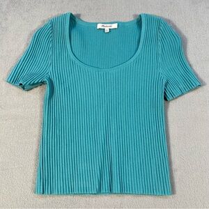 Madewell Women's Green Ottoman Ribbed Knit Scoop Neck Sweater Tee, size XS